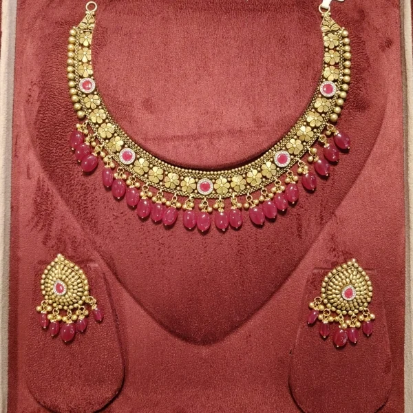 BEAUTIFUL 22CT 916 HUID HALLMARK ANTIQUE GOLD NECKLACE WITH EARINGS | ZST95