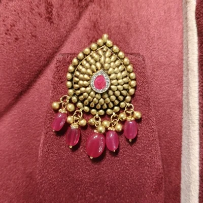BEAUTIFUL 22CT 916 HUID HALLMARK ANTIQUE GOLD NECKLACE WITH EARINGS & LOVELY PINK STONES | ZST95 BEAUTIFUL 22CT 916 HUID HALLMARK ANTIQUE GOLD NECKLACE WITH EARINGS & LOVELY PINK STONES | ZST95