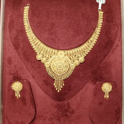 BEAUTIFUL 22CT 916 HUID HALLMARK GOLD NACKLACE WITH EARINGS & LOVELY DESIGN | ZST97