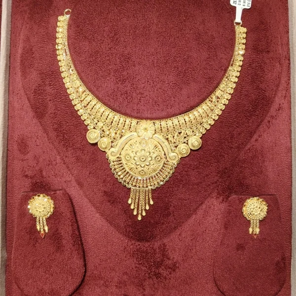 BEAUTIFUL 22CT 916 HUID HALLMARK GOLD NACKLACE WITH EARINGS & LOVELY DESIGN | ZST97