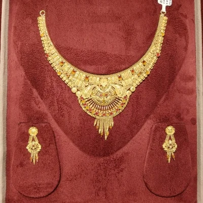 BEAUTIFUL 22CT 916 HUID HALLMARK GOLD NACKLACE WITH EARINGS & LOVELY DESIGN | ZST15