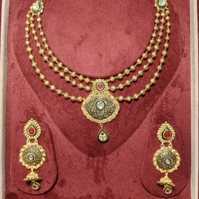 BEAUTIFUL 22CT 916 HUID HALLMARK ANTIQUE GOLD NACKLACE WITH EARINGS & STONES | ST607