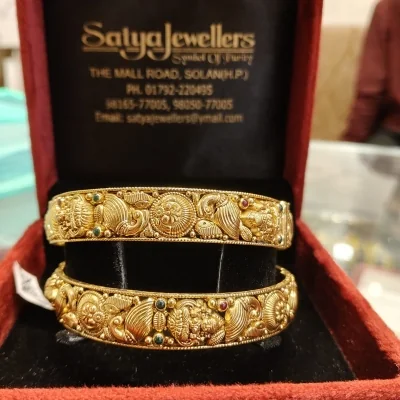BEAUTIFUL 916HUID HALLMARK GOLD KARA PAIR IN TEMPLE ART | KA464