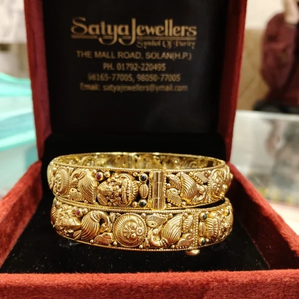 BEAUTIFUL 916HUID HALLMARK GOLD KARA PAIR IN TEMPLE ART | KA464
