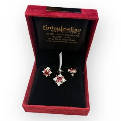 Sterling Silver Red Stone Pendant Set | SPS73 | 925 Silver Jewelry