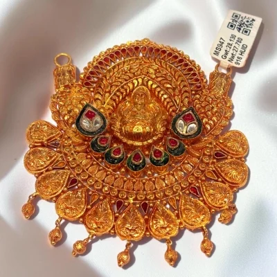LOVELY 22CT 916 HUID HALLMARK GOLD MANGALSUTRA PENDANT IN TEMPLE ART | MS947
