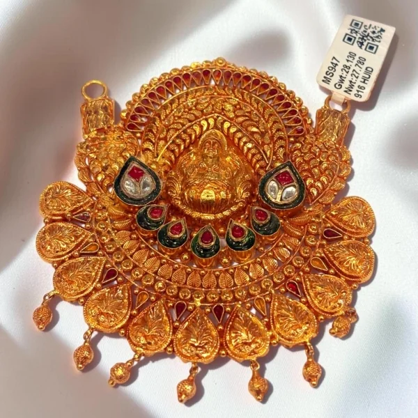 LOVELY 22CT 916 HUID HALLMARK GOLD MANGALSUTRA PENDANT IN TEMPLE ART | MS947
