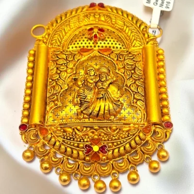 ELEGANCE MEET TRADITION 916 HUID HALLMARK GOLD RADHA KRISHAN MANGALSUTRA PENDANT | MS1143