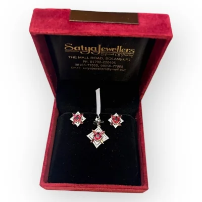 Sterling Silver Red Stone Pendant Set | SPS73 | 925 Silver Jewelry