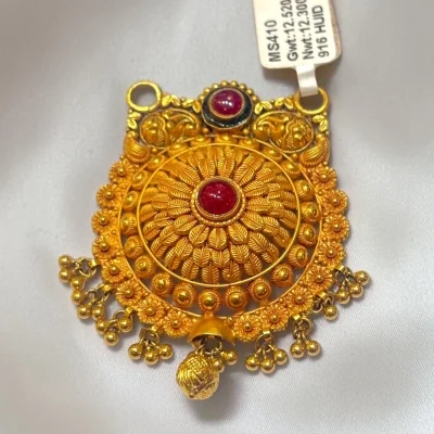 BEAUTIFUL 22CT 916 HUID HALLMARK GOLD MANGALSUTRA PENDENT WITH LOVELY STONE & DESIGN | MS410