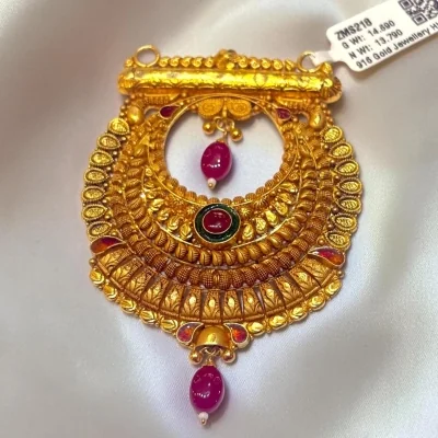 BEAUTIFUL 22CT 916 HUID HALLMARK GOLD MANGALSUTRA PANDANT WITH LOVELY PINK OR RED STONE & UNIQUE DESIGN | ZMS218