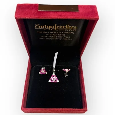 Triangle Pink Stone Sterling Silver Pendant Set | SPS71 - 925 Silver - 6.85g