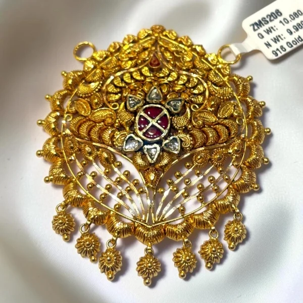 BEAUTIFUL 22CT 916 HUID HALLMARK GOLD MANGALSUTRA PENDENT WITH UNIQUE DESIGN & LOVELY STONES | ZMS206
