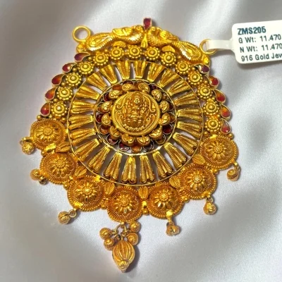 BEAUTIFUL 22CT 916 HUID HALLMARK GOLD MANGALSUTRA PENDANT IN TEMPLE ART WITH LOVELY DESIGN | ZMS205