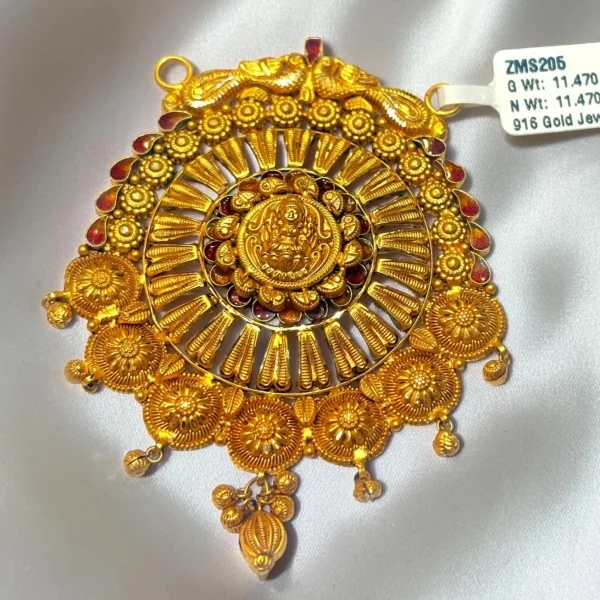 BEAUTIFUL 22CT 916 HUID HALLMARK GOLD MANGALSUTRA PENDANT IN TEMPLE ART WITH LOVELY DESIGN | ZMS205