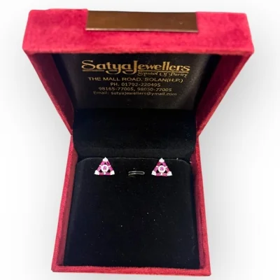 Triangle Pink Stone Sterling Silver Pendant Set | SPS71 - 925 Silver - 6.85g