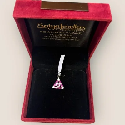 Triangle Pink Stone Sterling Silver Pendant Set | SPS71 - 925 Silver - 6.85g