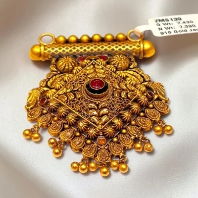 EXQUISITE ANTIQUE TEMPLE ART MANGALSUTRA PENDANT 22CT 916HUID HALLMARK GOLD | ZMS139