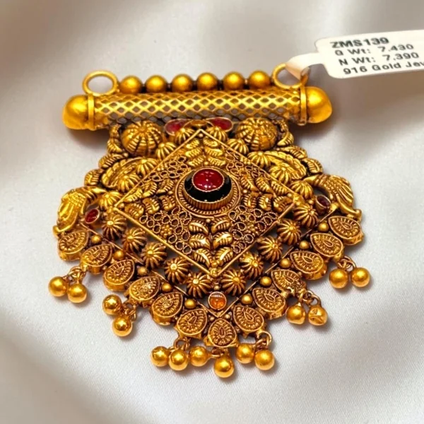 EXQUISITE ANTIQUE TEMPLE ART MANGALSUTRA PENDANT 22CT 916HUID HALLMARK GOLD | ZMS139