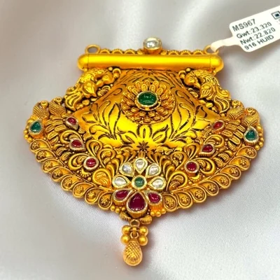 BEAUTIFUL 22CT 916 HUID HALLMARK GOLD ANTIQUE MANGALSUTRA PENDANT WITH LOVELY DESIGN | MS967