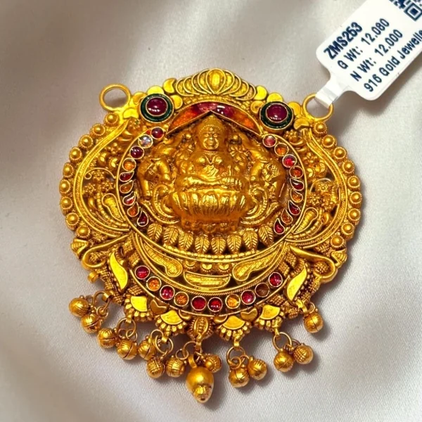 22CT 916 HUID HALLMARK GOLD TRADITIONAL TEMPLE ART GODDESS LAXMI MANGALSUTRA PENDANT DESIGNS | ZMS253