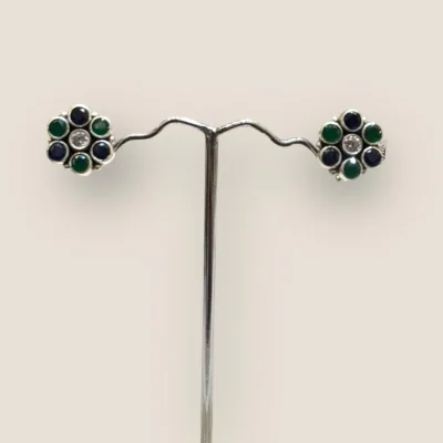 925 Sterling Silver Earrings with Blue Green & White Stones | STP3