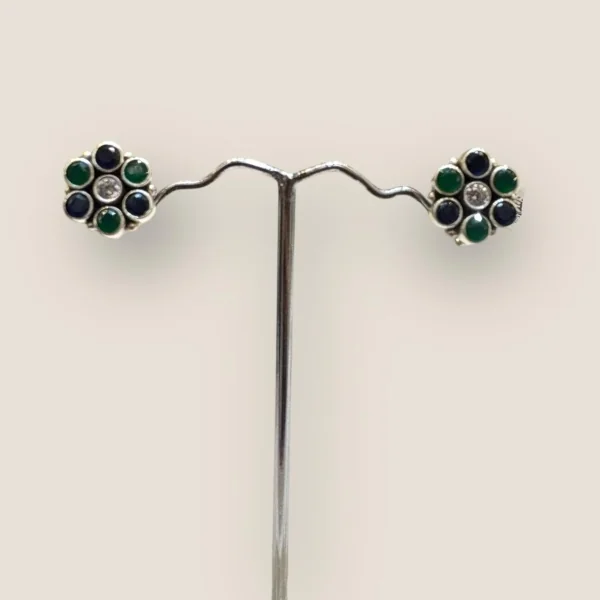 BEAUTIFUL STERLING SILVER EARINGS WITH BLUE GREEN & WHITE STONES | STP3