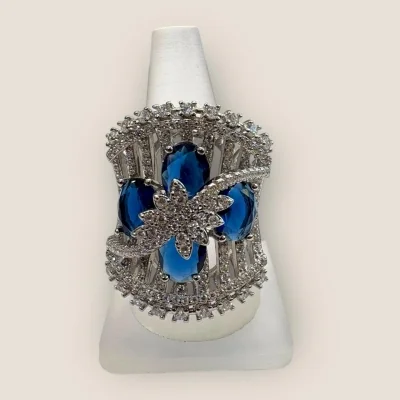 925 Sterling Silver Blue Stone Cocktail Ring | SLR609 925 Sterling Silver Blue Stone Cocktail Ring | SLR609