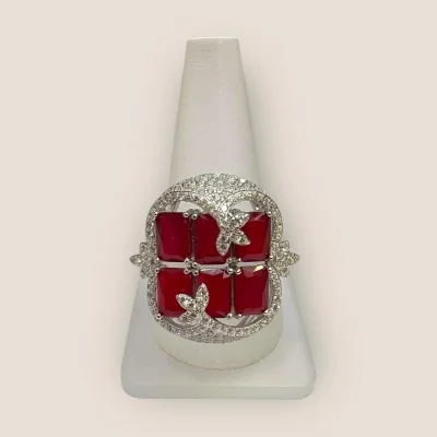 BEAUTIFUL STERLING SILVER RING WITH RED STONE | SLR574