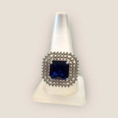 BEAUTIFUL STERLING SILVER LADIES RING WITH BLUE STONE & ZIRICONS | SLR456 BEAUTIFUL STERLING SILVER LADIES RING WITH BLUE STONE & ZIRICONS | SLR456