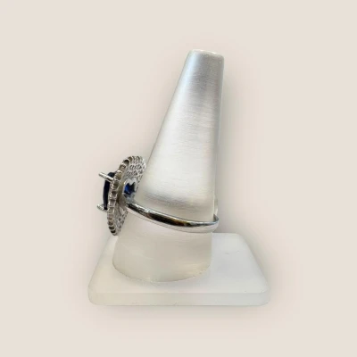 STERLING SILVER LADIES RING IN HEART SHAPE WITH BLUE STONE & ZIRCONS | SLR463 STERLING SILVER LADIES RING IN HEART SHAPE WITH BLUE STONE & ZIRCONS | SLR463