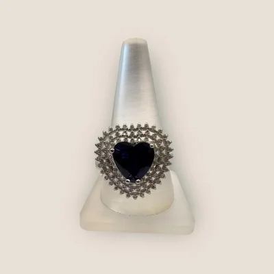 STERLING SILVER LADIES RING IN HEART SHAPE WITH BLUE STONE & ZIRCONS | SLR463 STERLING SILVER LADIES RING IN HEART SHAPE WITH BLUE STONE & ZIRCONS | SLR463