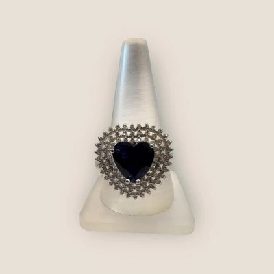 STERLING SILVER LADIES RING IN HEART SHAPE WITH BLUE STONE & ZIRCONS | SLR463 STERLING SILVER LADIES RING IN HEART SHAPE WITH BLUE STONE & ZIRCONS | SLR463