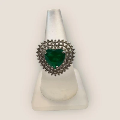 STERLING SILVER LADIES RING IN HEART SHAPE WITH GREEN STONE & ZIRCONS | SLR458 STERLING SILVER LADIES RING IN HEART SHAPE WITH GREEN STONE & ZIRCONS | SLR458