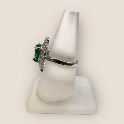 STERLING SILVER LADIES RING IN HEART SHAPE WITH GREEN STONE & ZIRCONS | SLR458 STERLING SILVER LADIES RING IN HEART SHAPE WITH GREEN STONE & ZIRCONS | SLR458