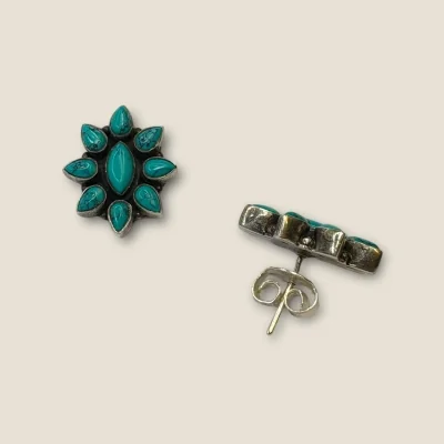 BEAUTIFUL STERLING SILVER GIRLISH EARING IN FLOWER SHAPE WITH FEROZA STONE | STP232 BEAUTIFUL STERLING SILVER GIRLISH EARING IN FLOWER SHAPE WITH FEROZA STONE | STP232