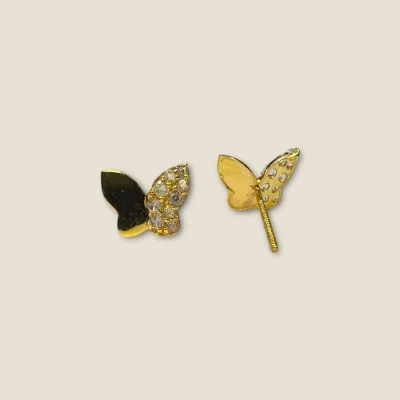 18K Gold Butterfly Design Female Studs | 22K Gold WT: 1.000 GM | FS9 18K Gold Butterfly Design Female Studs | 22K Gold WT: 1.000 GM | FS9