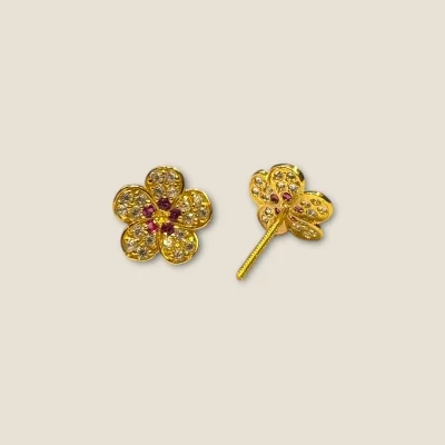 BEAUTIFUL GOLD FEMALE STUDS IN FLOWER DESIGN WITH PINK & WHITE ZIRCONS | FS13 BEAUTIFUL GOLD FEMALE STUDS IN FLOWER DESIGN WITH PINK & WHITE ZIRCONS | FS13