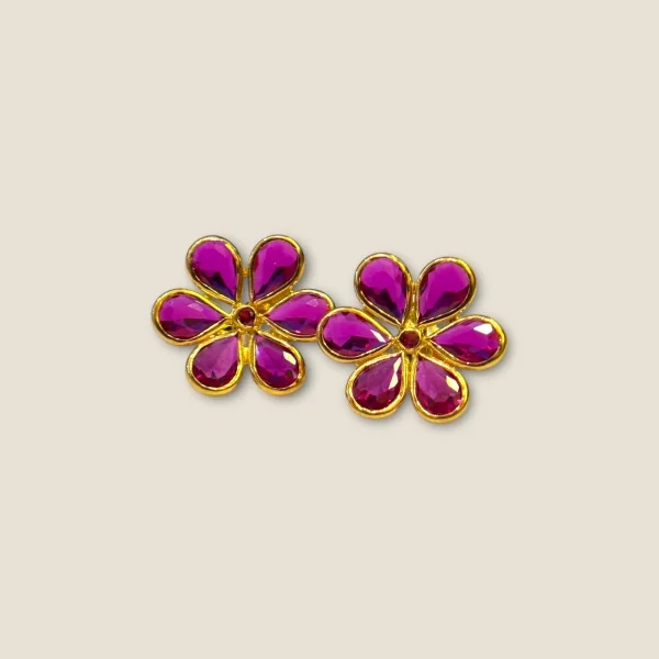 BEAUTIFUL GOLD EARINGS WITH PINK STONES | STJ6