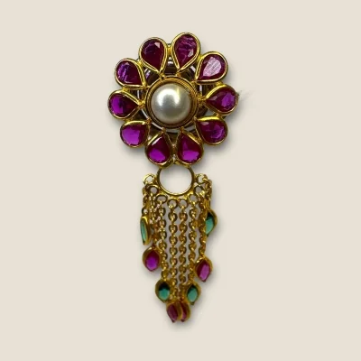 22K Gold Earrings with White & Pink Stones | Khushi Collection - STJ28