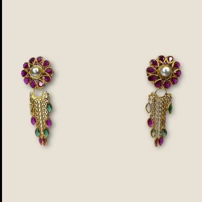22K Gold Earrings with White & Pink Stones | Khushi Collection - STJ28