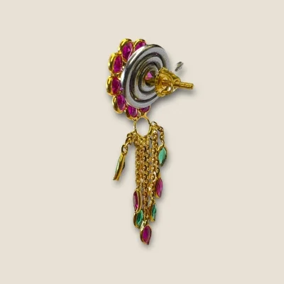 22K Gold Earrings with White & Pink Stones | Khushi Collection - STJ28