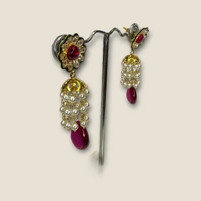 Khushi Collection 22K Gold Earring with Red or White Stones | Screw Closure - STJ12 Khushi Collection 22K Gold Earring with Red or White Stones | Screw Closure - STJ12
