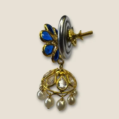 BEAUTIFUL GOLD EARINGS WITH BLUE & WHITE STONES | STJ3 BEAUTIFUL GOLD EARINGS WITH BLUE & WHITE STONES | STJ3