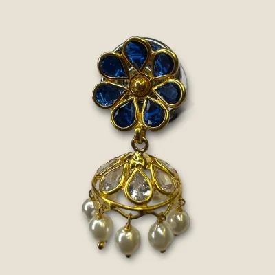 BEAUTIFUL GOLD EARINGS WITH BLUE & WHITE STONES | STJ3 BEAUTIFUL GOLD EARINGS WITH BLUE & WHITE STONES | STJ3