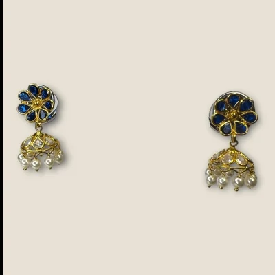 BEAUTIFUL GOLD EARINGS WITH BLUE & WHITE STONES | STJ3 BEAUTIFUL GOLD EARINGS WITH BLUE & WHITE STONES | STJ3