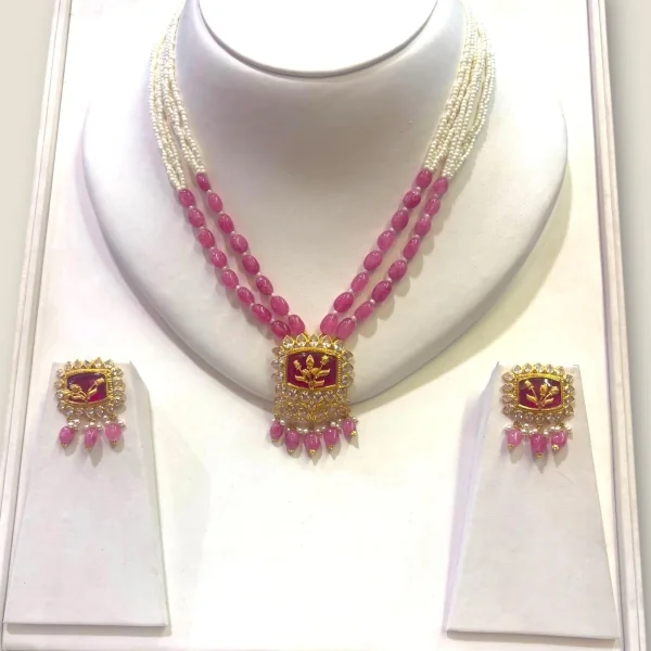 BEAUTIFUL PENDENT SET WITH PINK AND RED STONES | STJ15