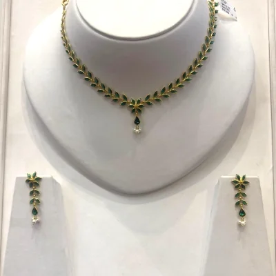 Green Stone Jewellery Set | 22K Gold | 1500 Stones | Khushi Collection