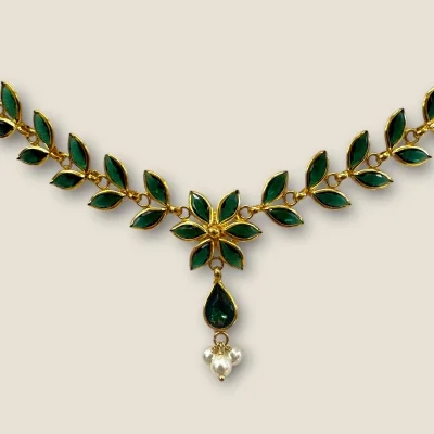 Green Stone Jewellery Set | 22K Gold | 1500 Stones | Khushi Collection