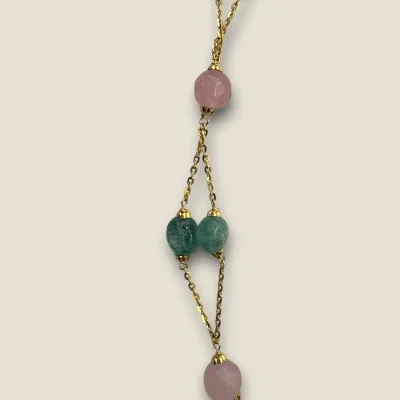 22K Gold Necklace with Green & Pink Stones | Khushi Collection 22K Gold Necklace with Green & Pink Stones | Khushi Collection